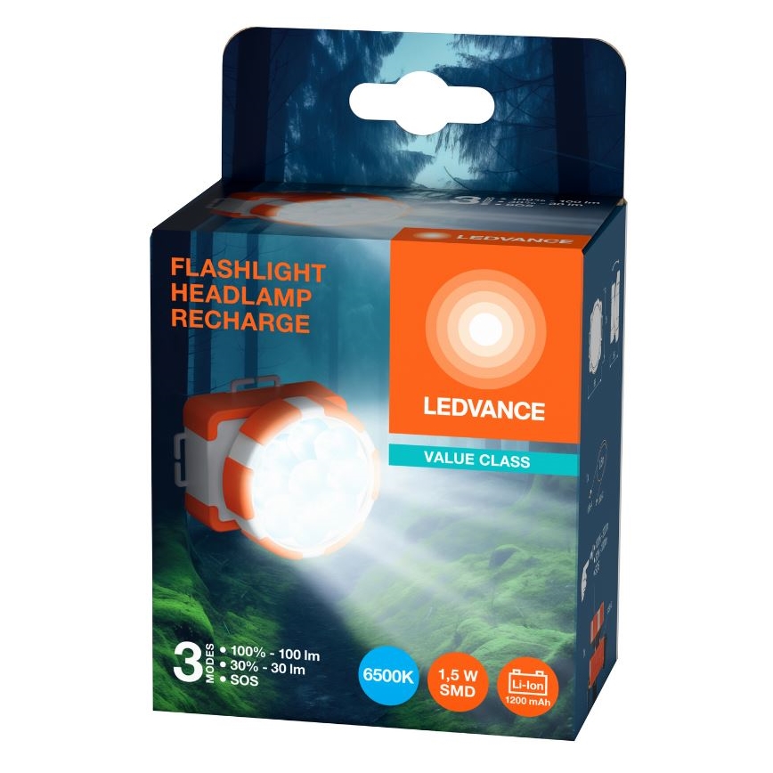 Ledvance - LED Uppladdningsbar pannlampa FLASHLIGHT LED/1,5W/5V 1200 mAh