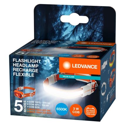 Ledvance - LED Uppladdningsbar pannlampa FLASHLIGHT LED/3W/5V 1000 mAh