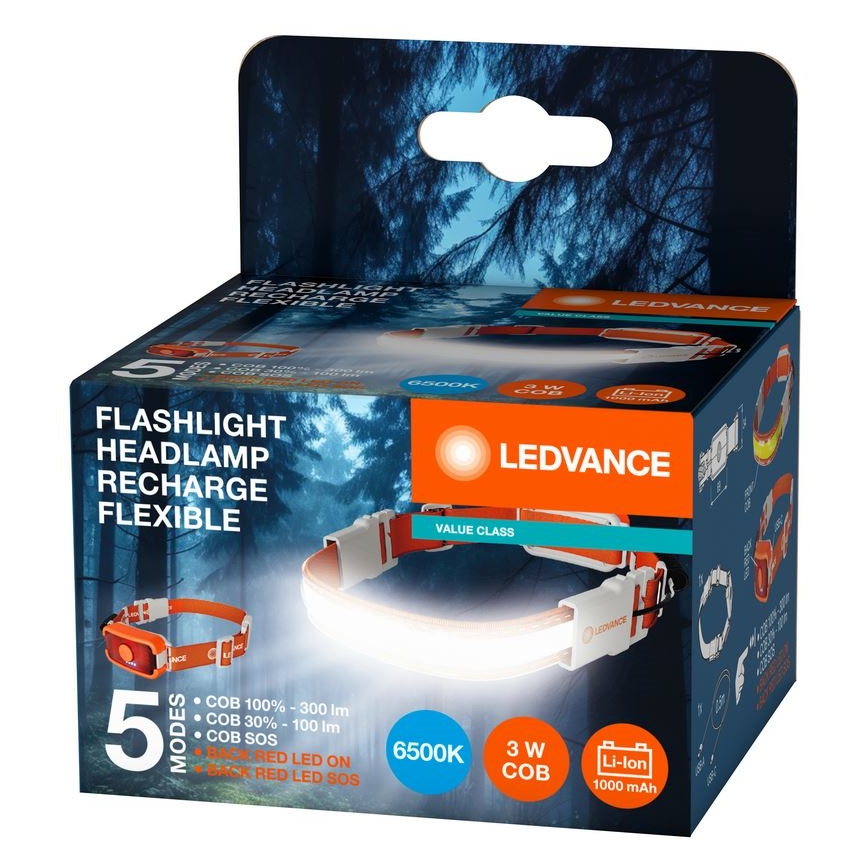 Ledvance - LED Uppladdningsbar pannlampa FLASHLIGHT LED/3W/5V 1000 mAh
