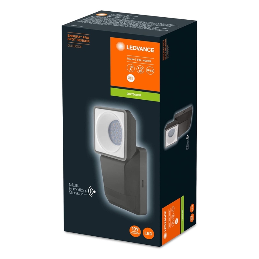 Ledvance -LED Utomhus Väggbelysning med sensor  SPOT LED/8W/230V IP55 svart