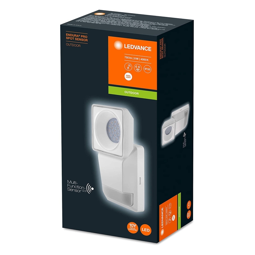 Ledvance - LED Utomhus Väggbelysning med sensor SPOT LED/8W/230V IP55 vit