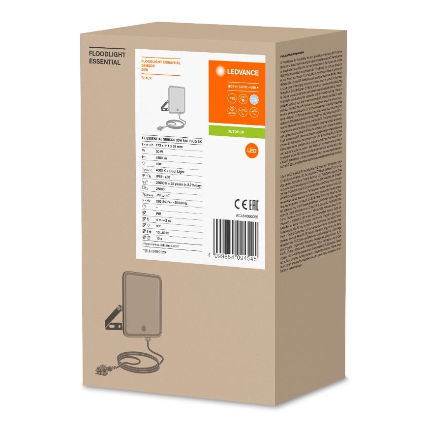 Ledvance - LED Väggstrålkastare för utomhusbruk med sensor FLOODLIGHT LED/20W/230V IP65