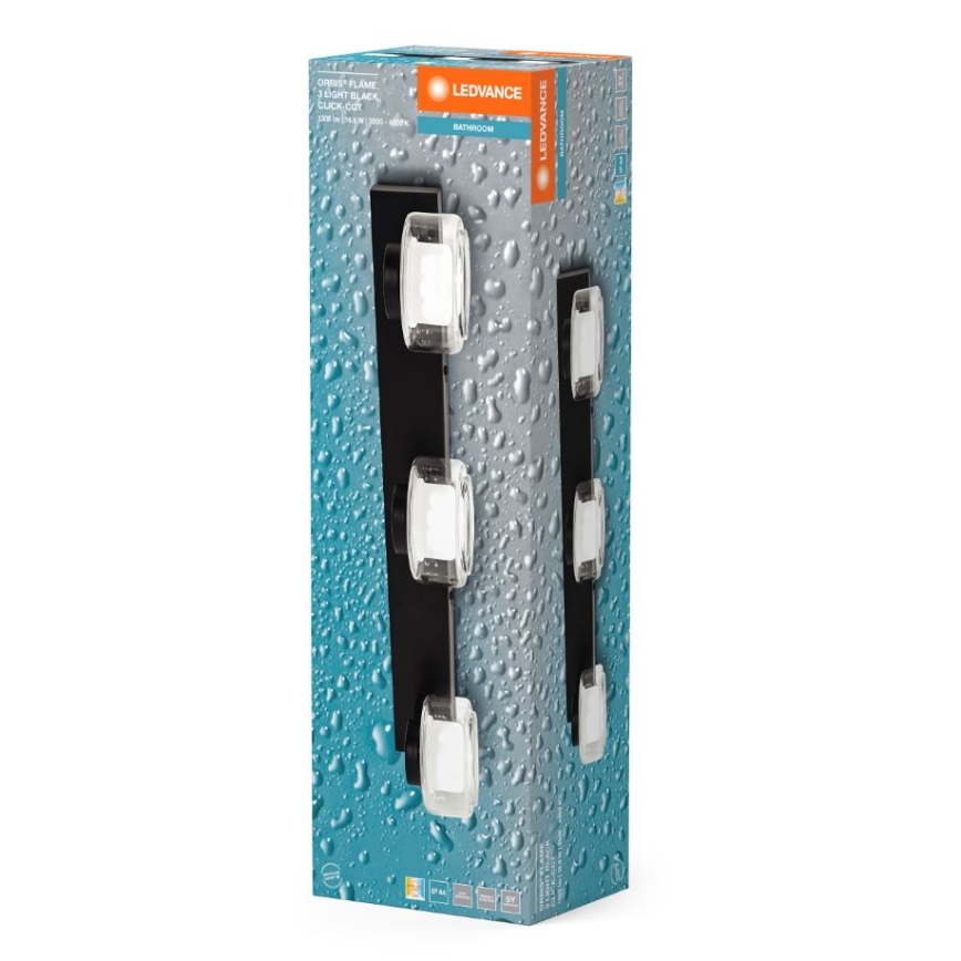 Ledvance - LED Vägglampa för badrum ORBIS FLAME 3xLED/5,5W/230V 3000/4000K IP44 svart