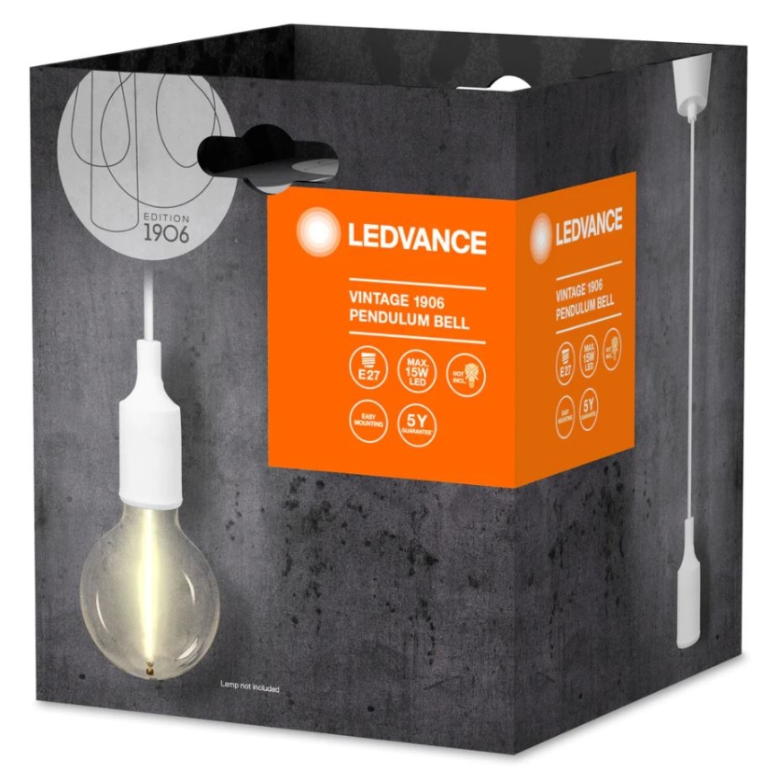 Ledvance - Ljuskrona med textilsladd PENDULUM BELL 1xE27/15W/230V vit