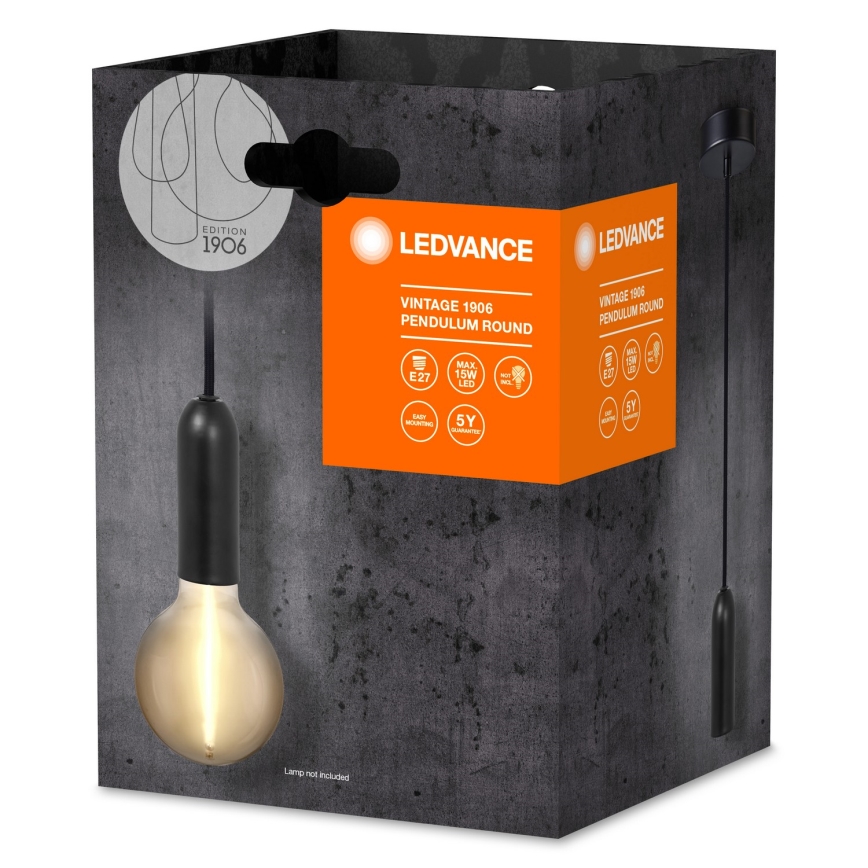 Ledvance - Ljuskrona med textilsladd PENDULUM ROUND 1xE27/15W/230V svart