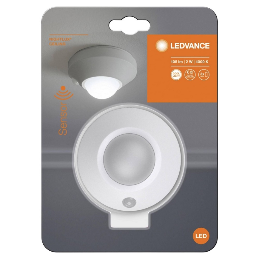Ledvance - LED Orienteringslampa med sensor NIGHTLUX LED/1,7W/3xAA 4000K