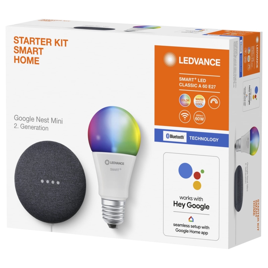 Ledvance - Smart Högtalare Google Nest Mini + LED Glödlampa SMART+