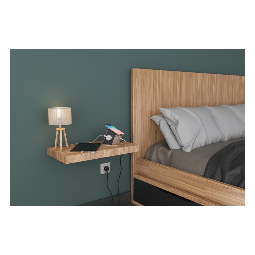 Legrand 049402 - Uttagsdelare med strömbrytare 2Z Typ E + USB-A + USB-C och trådlös laddning 10W 2m brun