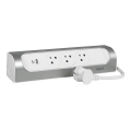Legrand 049406 - Förlängningskabel med 3 uttag, Typ E, USB-A + USB-C, 1 m, silver/vit