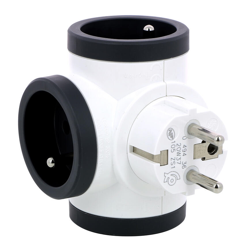 Legrand 049436 - Uttagssplitter swivel 3Z Typ E vit/svart