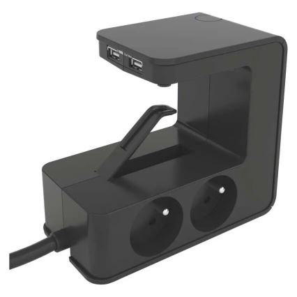 Legrand 050412 - Förlängningssladd med strömbrytare för bords 4Z Typ E + 2x USB-A 1,5m svart