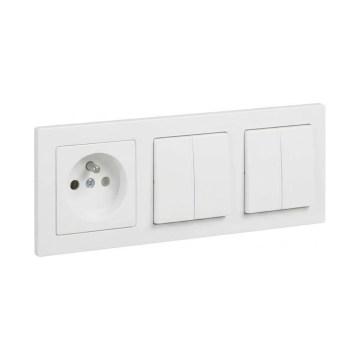 Legrand - 2x dubbla seriebrytare nr 5 och vägguttag med ram SUNO 250V vit