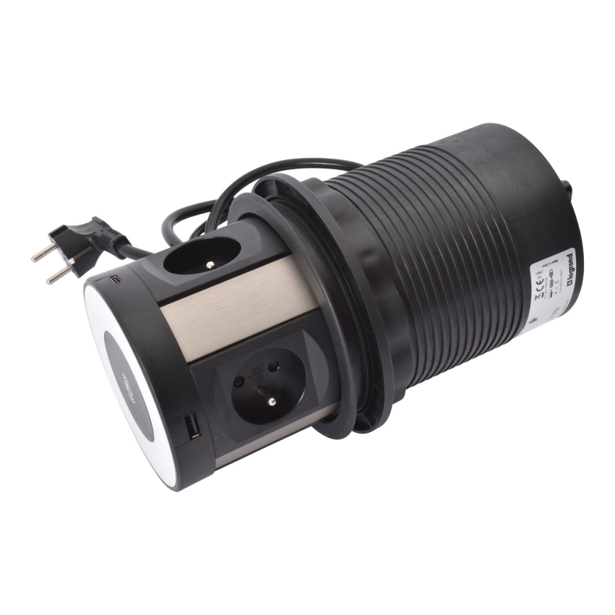 Legrand 654981 - Uttagspelare för bordsskiva 4x230V + 2xUSB-A + 2xUSB-C + trådlös laddning