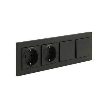 Legrand - Dubbel hushålls-SCHUKO-uttag och dubbel enpolig strömbrytare nr. 1 med NILOE STEP-ram 250V i svart