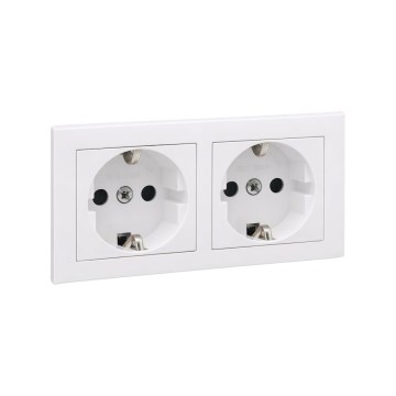 Legrand - Dubbel hushållsuttag SCHUKO med ram SUNO 250V vit