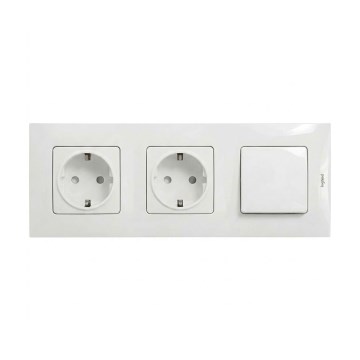Legrand - Dubbel hushållsuttag SCHUKO och enpolig strömbrytare nr. 1 med ram NILOE 250V vit