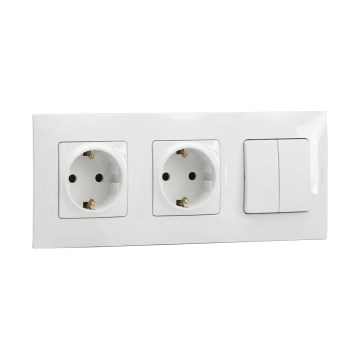 Legrand - Dubbel SCHUKO-uttag för hushåll och dubbel seriebrytare nr 5 med ram NILOE 250V vit
