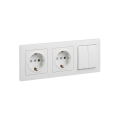 Legrand - Dubbel SCHUKO-uttag och dubbel seriebrytare nr 5 med ram SUNO 250V vit