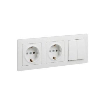 Legrand - Dubbel SCHUKO-uttag och dubbel seriebrytare nr 5 med ram SUNO 250V vit