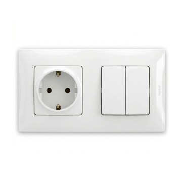 Legrand - Dubbel seriebrytare nr 5 och hushållsuttag SCHUKO med NILOE-ram, 250 V, vit