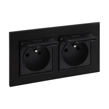 Legrand - Dubbel utomhusuttag för hemmabruk med ram NILOE STEP 250V IP44 svart