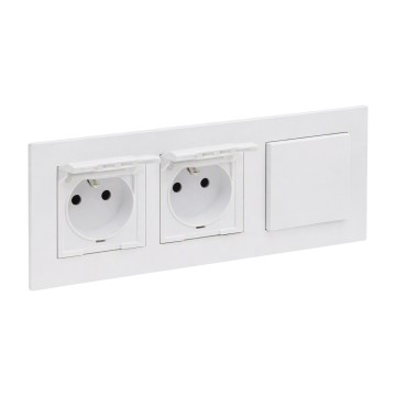 Legrand - Dubbel utomhusuttag för hushåll och enpolig strömbrytare nr 1 med ram NILOE STEP 250V vit