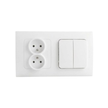 Legrand - Dubbel vägguttag och dubbel seriebrytare č. 5 med ram NILOE STEP 250V vit