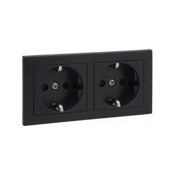 Legrand - Dubbelt hushållsuttag SCHUKO med ram SUNO 250V svart