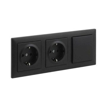 Legrand - Dubbelt SCHUKO-hushållsuttag och enpolig strömbrytare nr 1 med ram SUNO 250V svart
