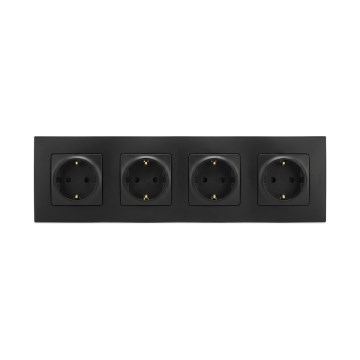 Legrand - Fyrdubbel vägguttag (SCHUKO) med ram NILOE 250V svart