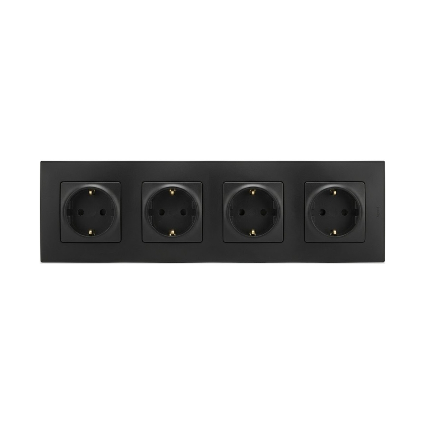 Legrand - Fyrdubbel vägguttag (SCHUKO) med ram NILOE 250V svart