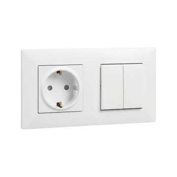 Legrand - SCHUKO-vägguttag och dubbel seriebrytare nr 5 med ram NILOE STEP 250 V vit
