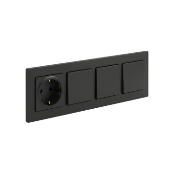 Legrand - Trippel enpolig strömbrytare nr. 1 och vägguttag SCHUKO med ram NILOE STEP 250V svart
