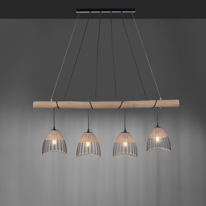 Leuchten Direkt 11156-79 - Ljuskrona med textilsladd REED 4xE27/60W/230V eukalyptus