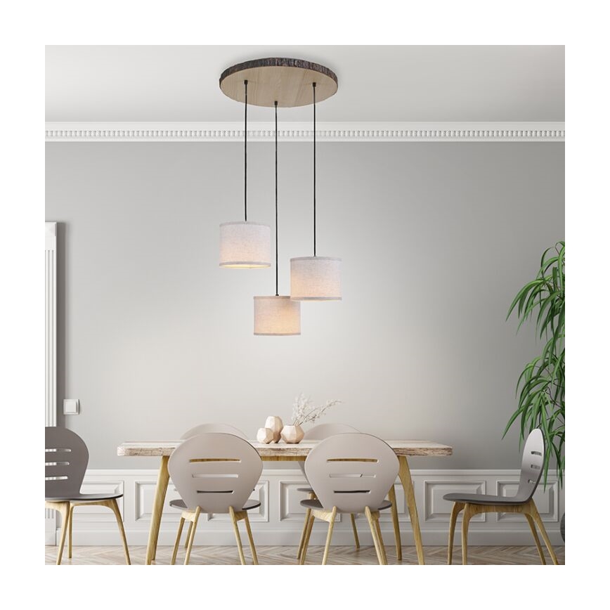 Leuchten Direkt 11236-79 - Taklampa BARK 3xE27/40W/230V trä