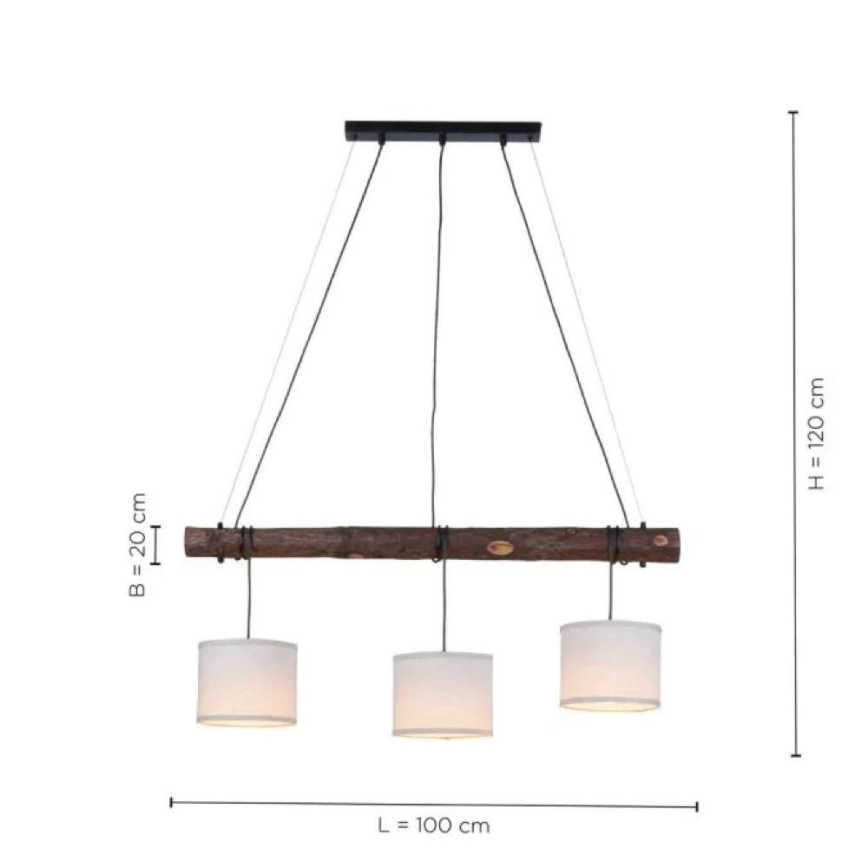 Leuchten Direkt 11238-79 - Taklampa BARK 3xE27/40W/230V trä