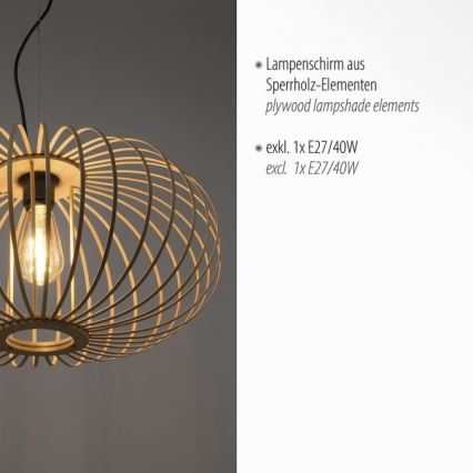 Leuchten Direkt 11409-79 - Ljuskrona med textilsladd RACOON 1xE27/40W/230V Bambu