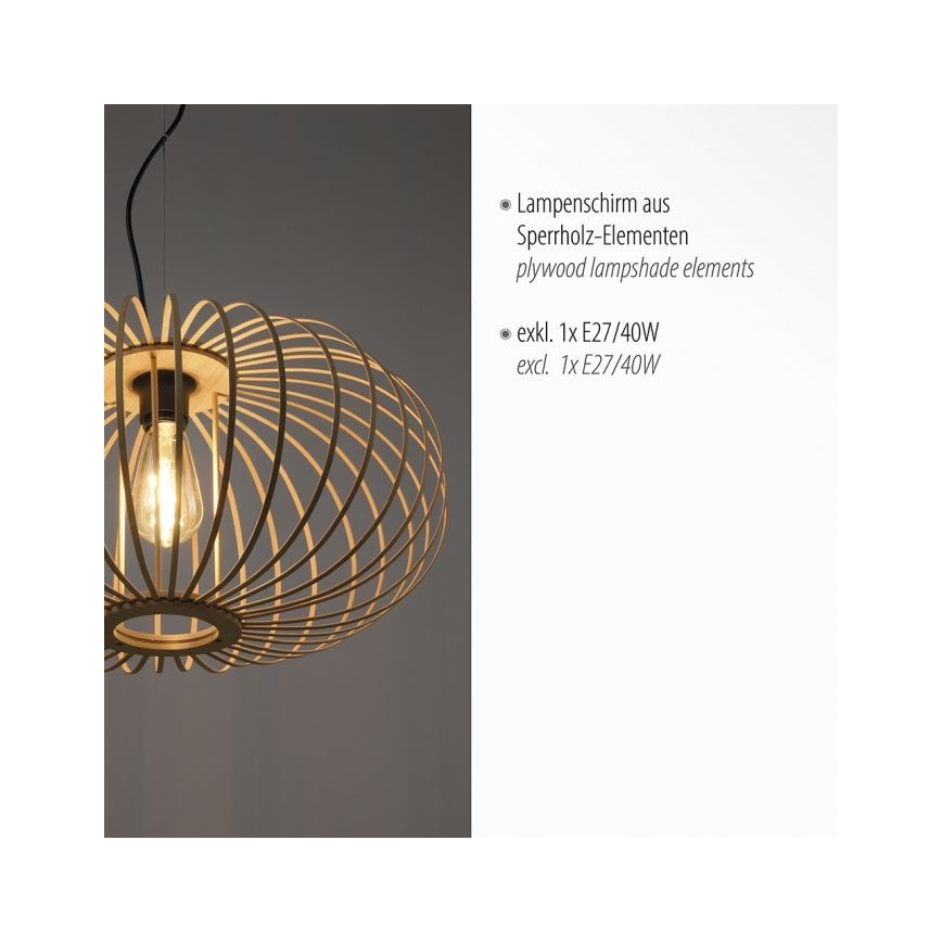 Leuchten Direkt 11409-79 - Ljuskrona med textilsladd RACOON 1xE27/40W/230V Bambu