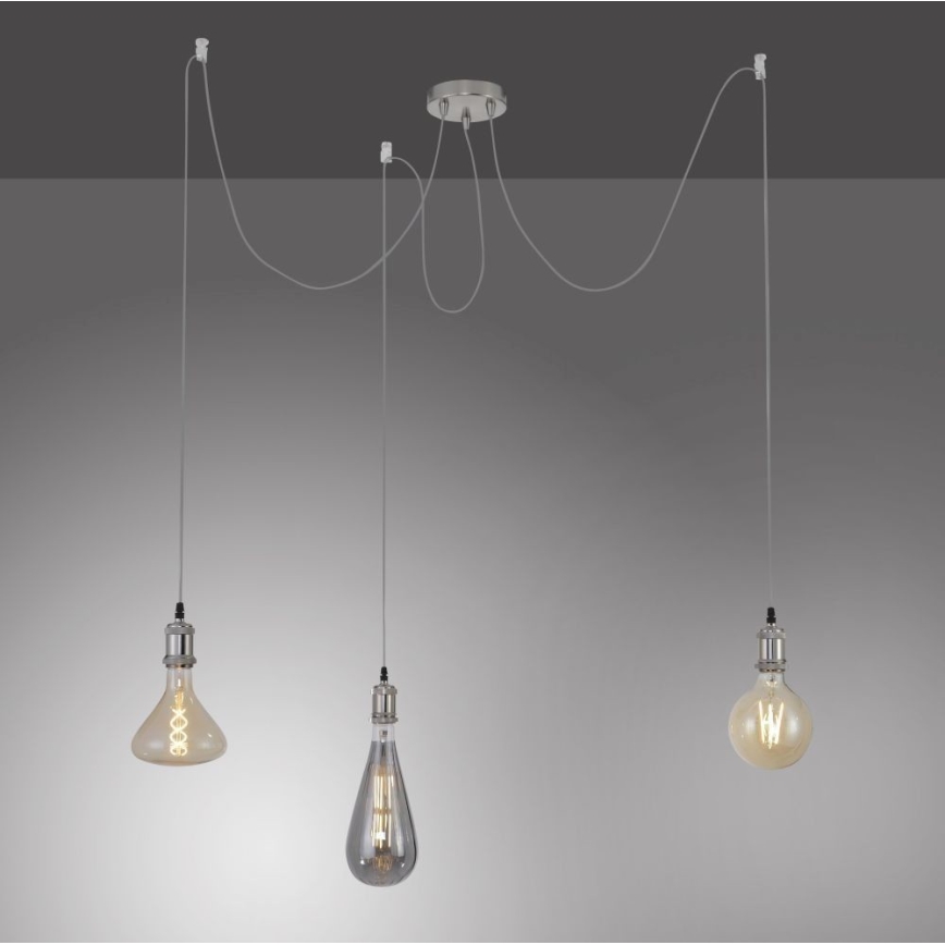 Leuchten Direkt 13571-55 - Ljuskrona med textilsladd DIY 3xE27/60W/230V spindel matt krom