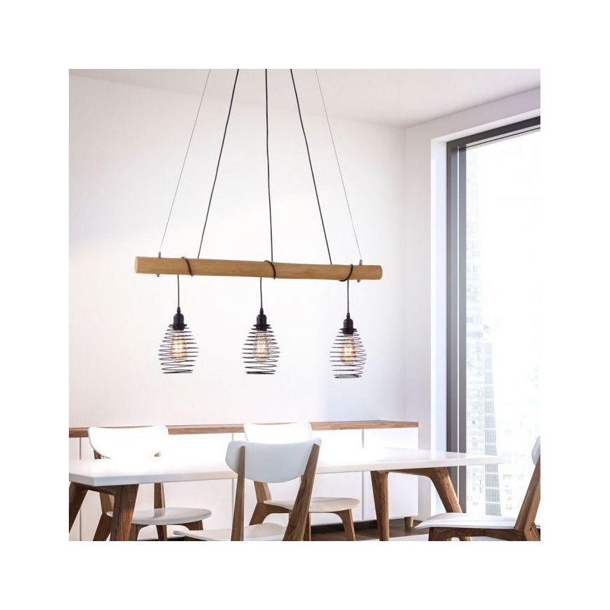 Leuchten Direkt 15526-79 - Ljuskrona med textilsladd SPRING 3xE27/40W/230V eukalyptus