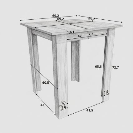 Kvadratisk matbord LEVI i sonomabokträ