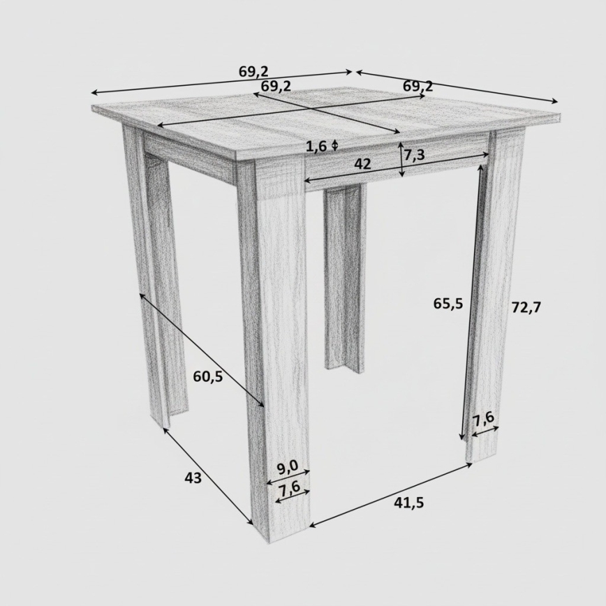 Kvadratisk matbord LEVI i sonomabokträ