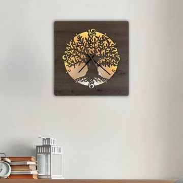 Li-Go 23537/DUB2 - LED-dimbar väggklocka LED/10W/5V 20000 mAh 42x42 cm ek/olivträ i cirkel + fjärrkontroll