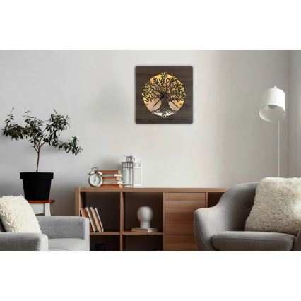 Li-Go 23537/DUB2 - LED-dimbar väggklocka LED/10W/5V 20000 mAh 42x42 cm ek/olivträ i cirkel + fjärrkontroll