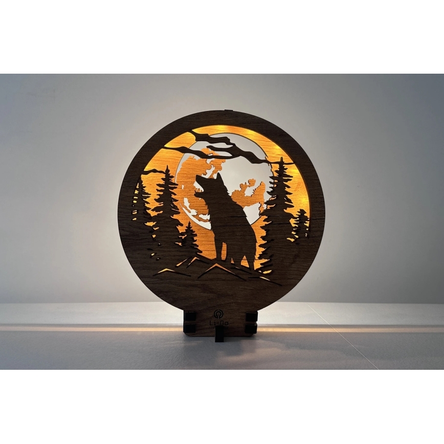 Li-Go 23574/DUB2 - Dimbart LED-bordsdekoration LED/12W/230V 20x22 cm ek/Varg och måne