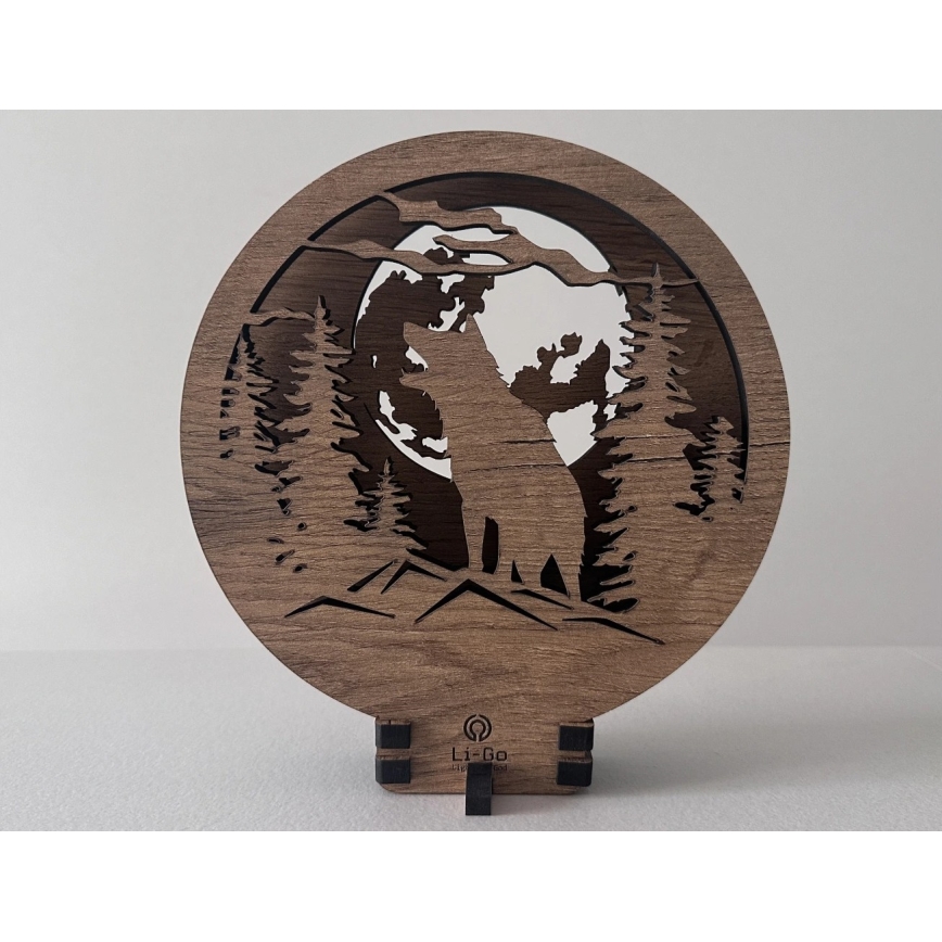 Li-Go 23574/DUB2 - Dimbart LED-bordsdekoration LED/12W/230V 20x22 cm ek/Varg och måne