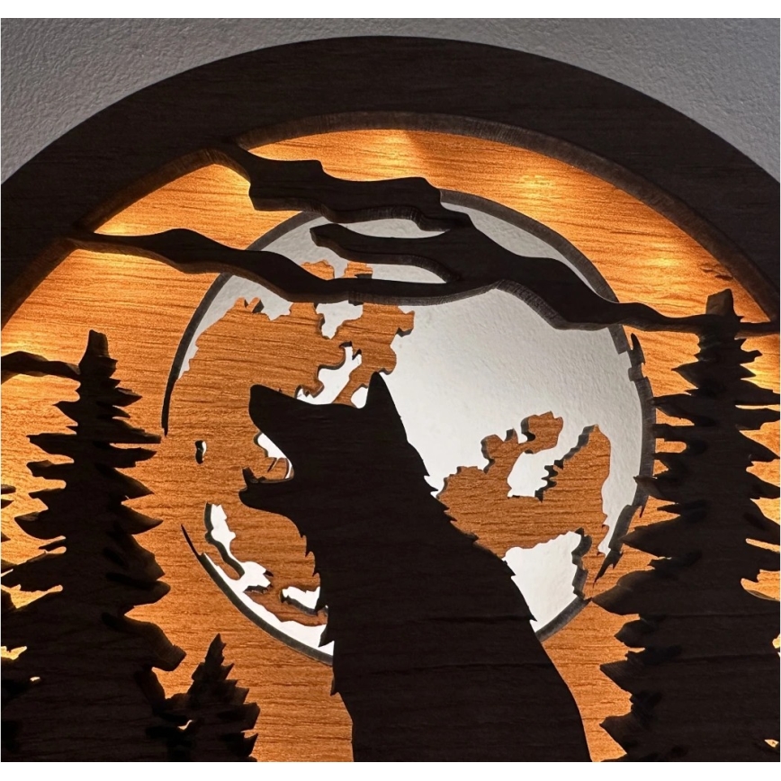 Li-Go 23574/DUB2 - Dimbart LED-bordsdekoration LED/12W/230V 20x22 cm ek/Varg och måne