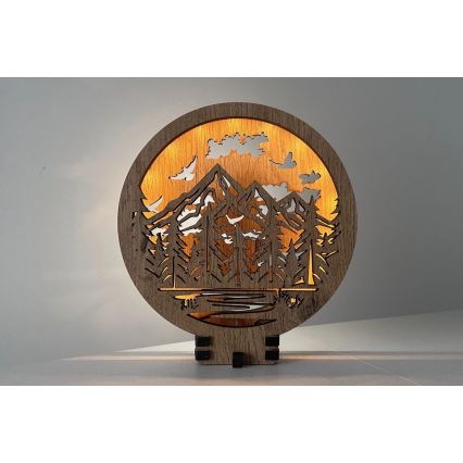 Li-Go 23583/DUB2 - Dimbar LED-bordsdekoration LED/12W/230V 20x22 cm ek/Berg och skog