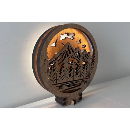 Li-Go 23583/DUB2 - Dimbar LED-bordsdekoration LED/12W/230V 20x22 cm ek/Berg och skog