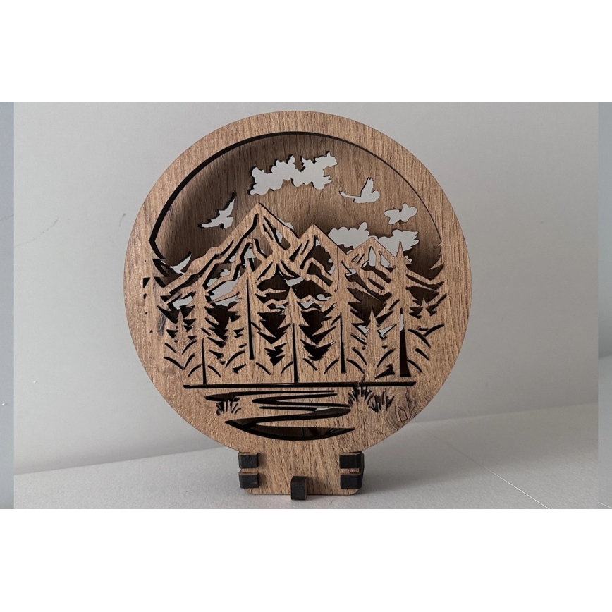 Li-Go 23583/DUB2 - Dimbar LED-bordsdekoration LED/12W/230V 20x22 cm ek/Berg och skog